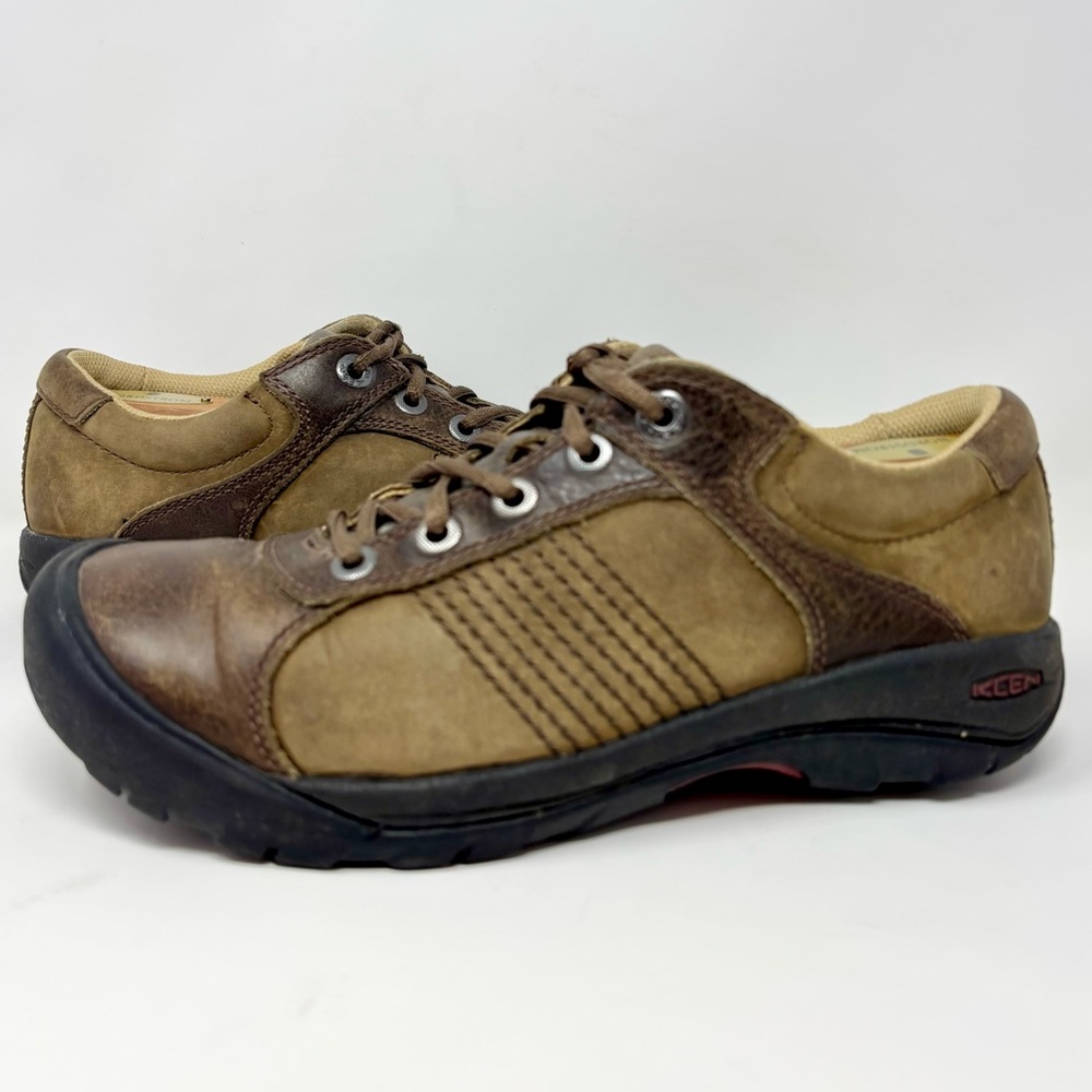 KEEN Finlay Brown Leather Low Hiking Shoes Lace Up Lightweight Oxford M8 / W10